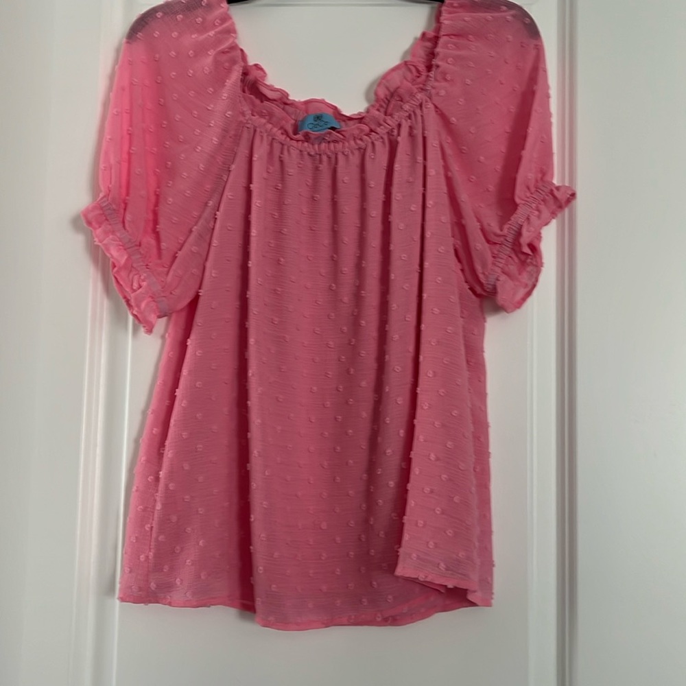 CeCe pink Swiss Dot blouse